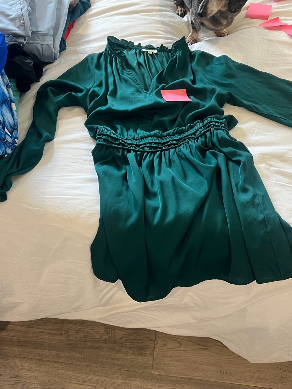 Emerald Green Satin Long Sleeve Dress